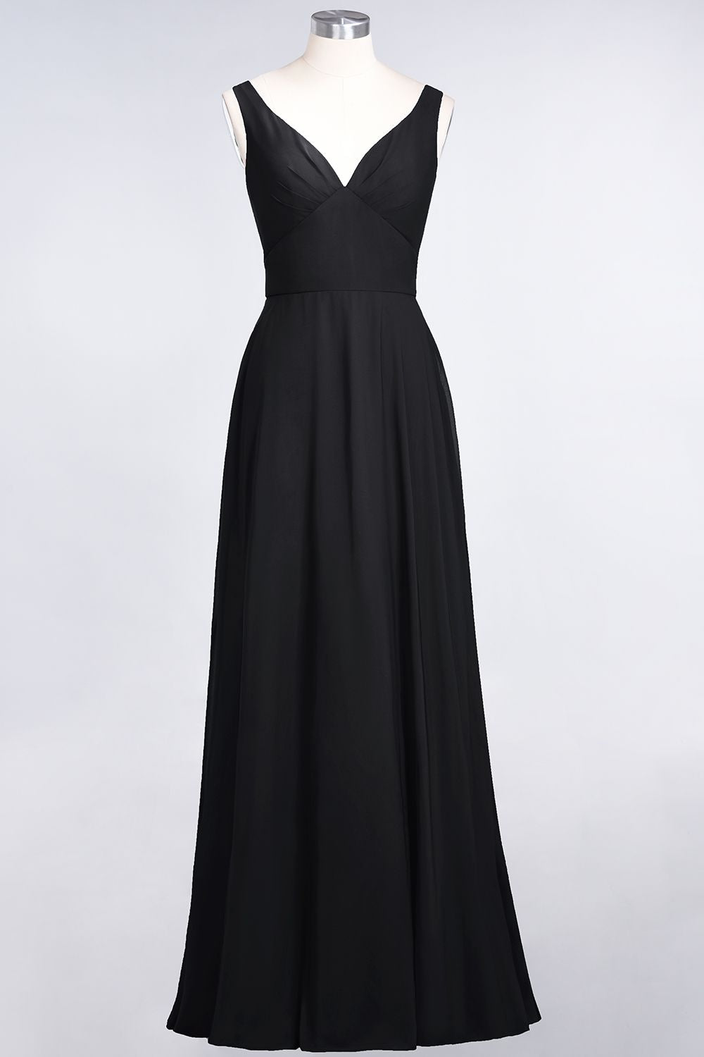 Chic Chiffon V-Neck Straps Ruffle Affordable Bridesmaid Dresses with Open Back-27dress