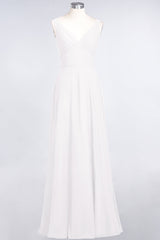 Chic Chiffon V-Neck Straps Ruffle Affordable Bridesmaid Dresses with Open Back-27dress