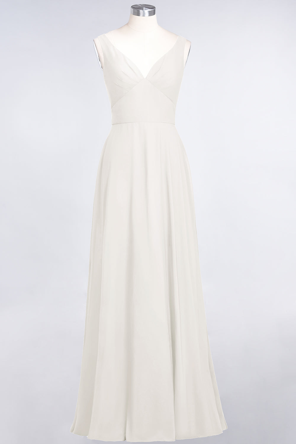 Chic Chiffon V-Neck Straps Ruffle Affordable Bridesmaid Dresses with Open Back-27dress