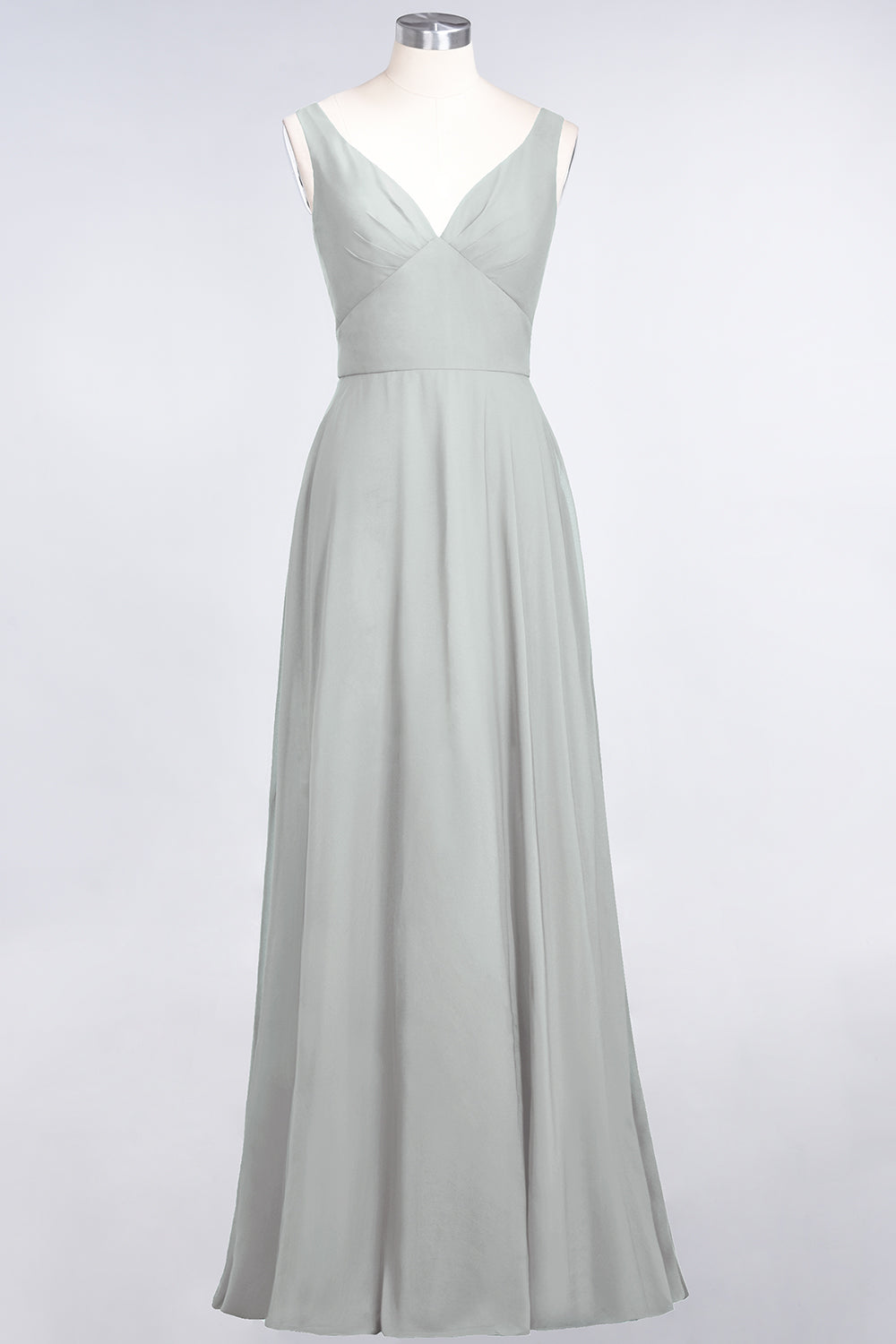 Chic Chiffon V-Neck Straps Ruffle Affordable Bridesmaid Dresses with Open Back-27dress