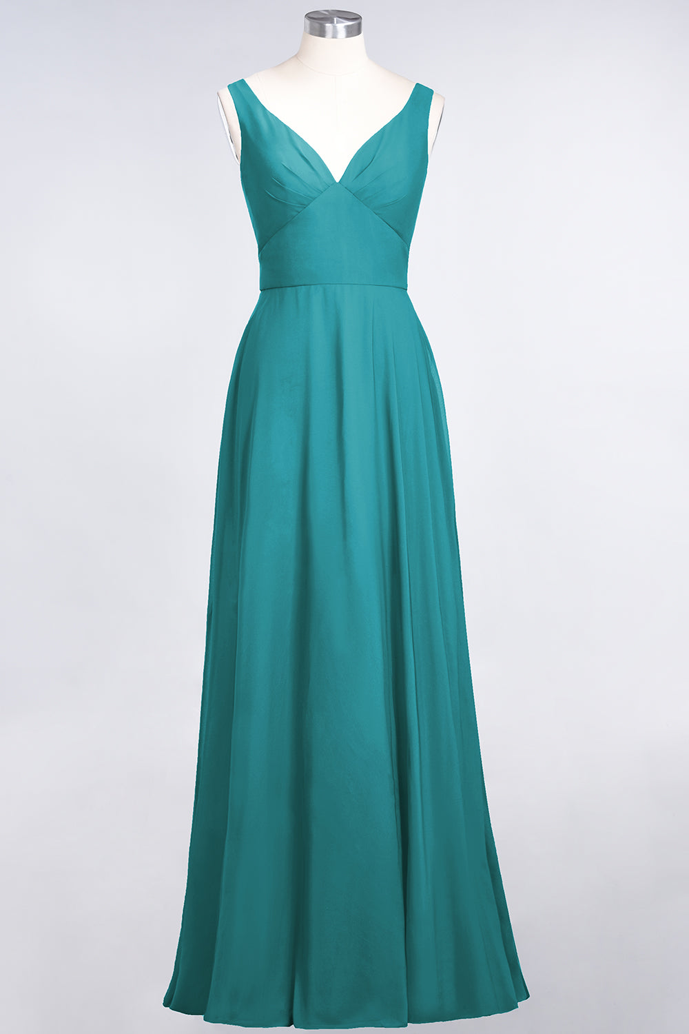 Chic Chiffon V-Neck Straps Ruffle Affordable Bridesmaid Dresses with Open Back-27dress