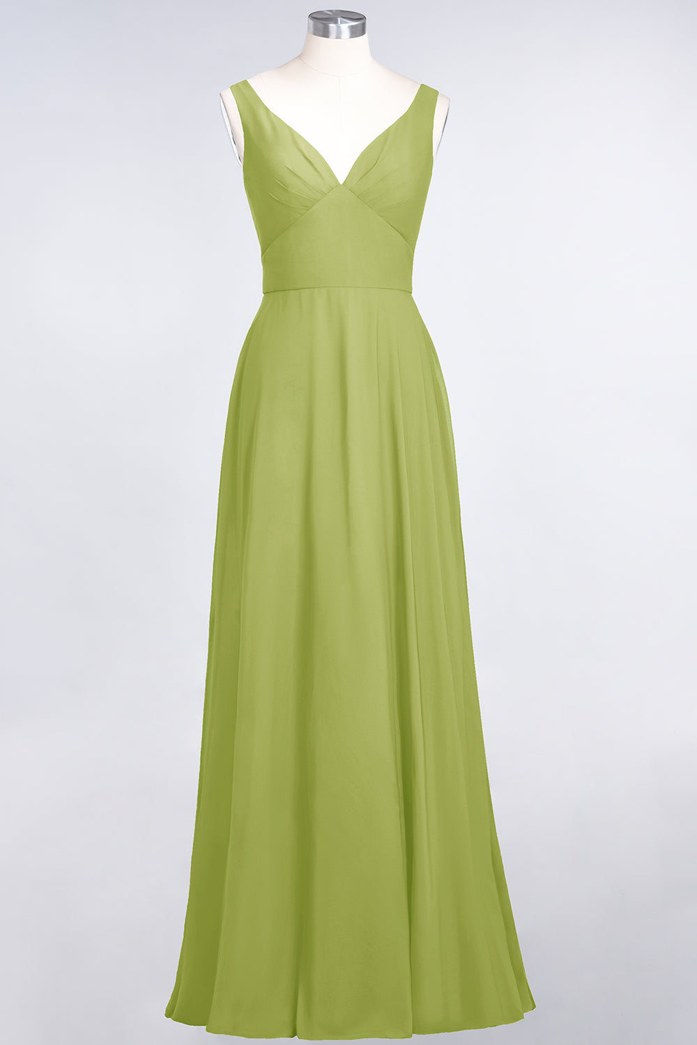 Chic Chiffon V-Neck Straps Ruffle Affordable Bridesmaid Dresses with Open Back-27dress