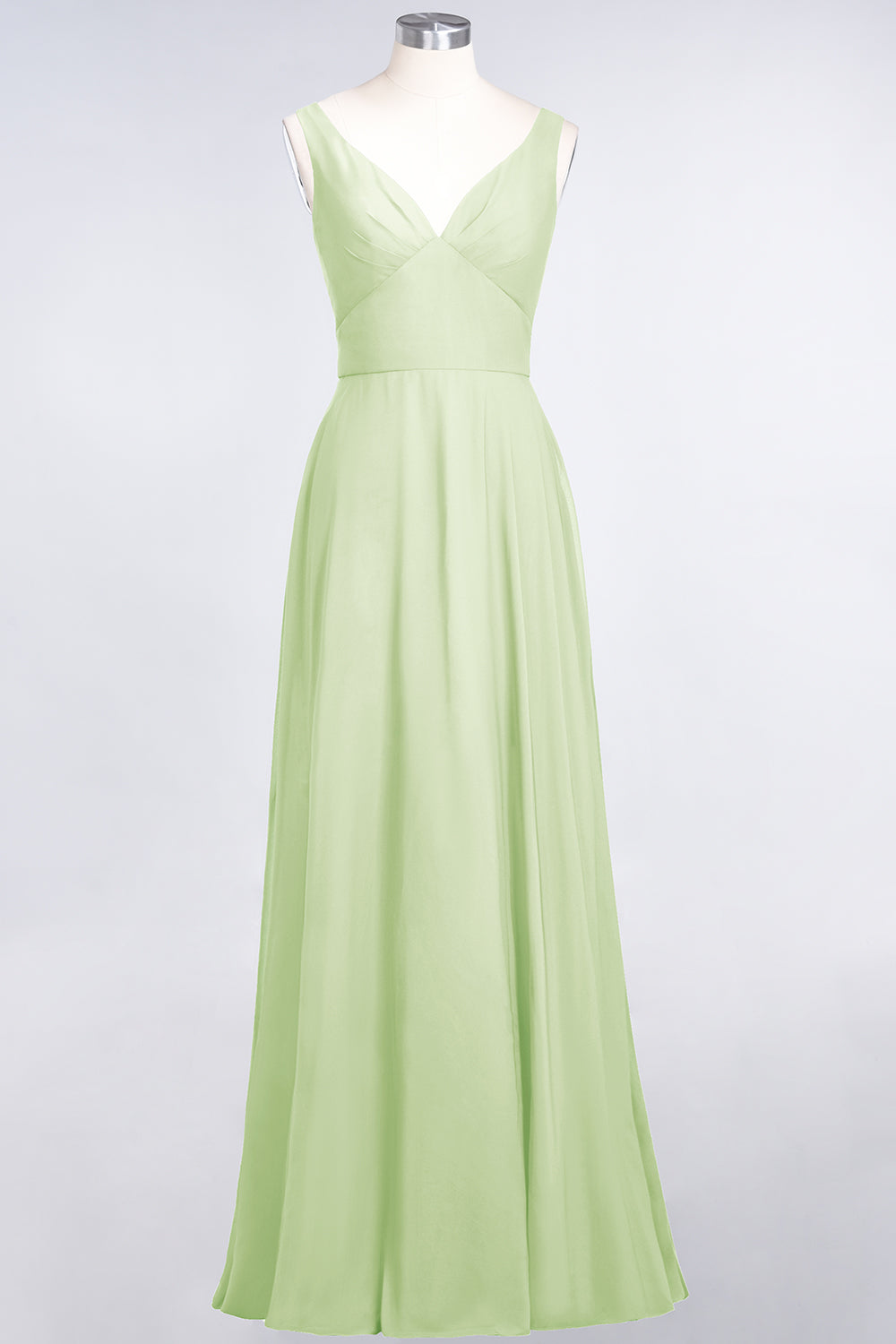 Chic Chiffon V-Neck Straps Ruffle Affordable Bridesmaid Dresses with Open Back-27dress