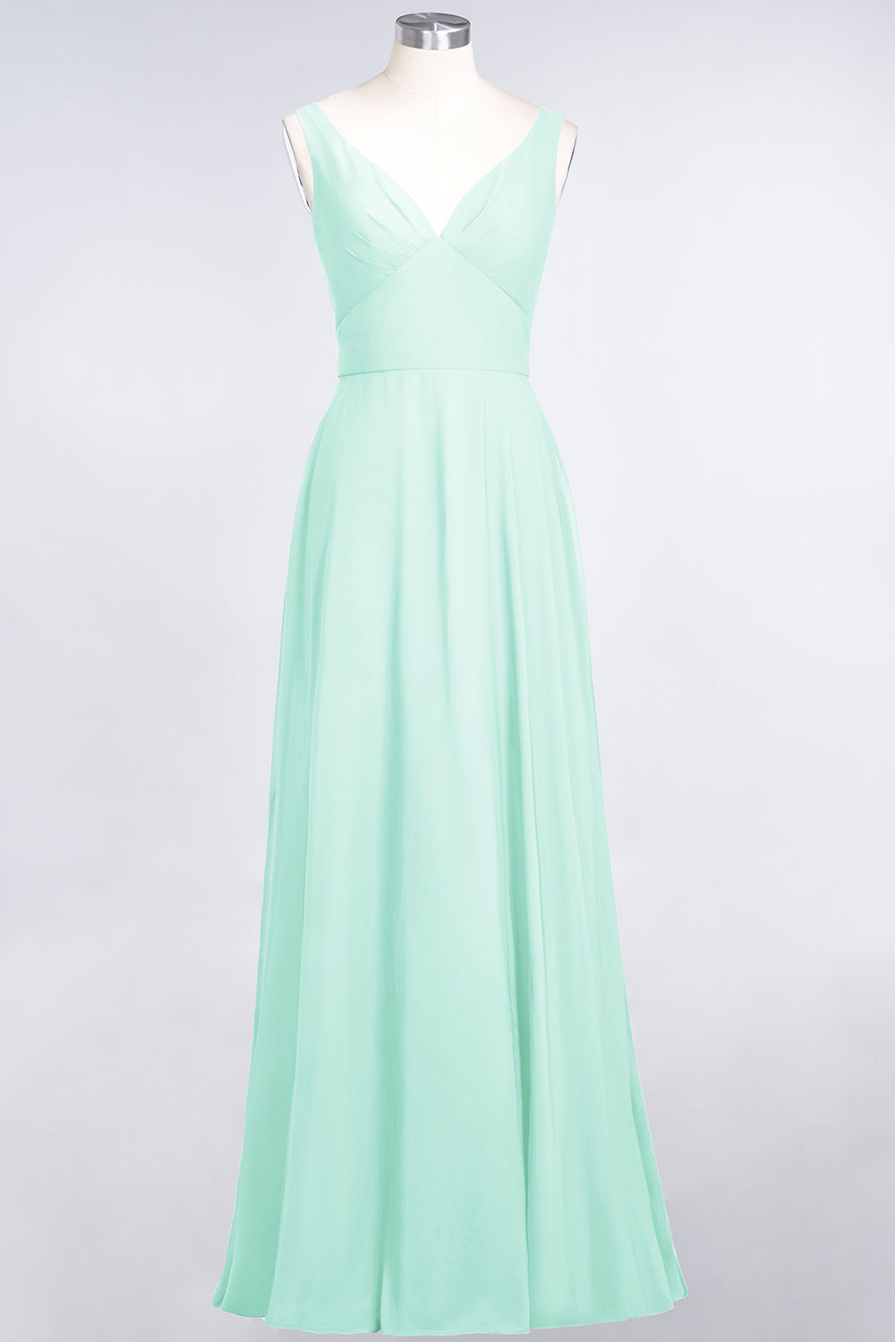 Chic Chiffon V-Neck Straps Ruffle Affordable Bridesmaid Dresses with Open Back-27dress