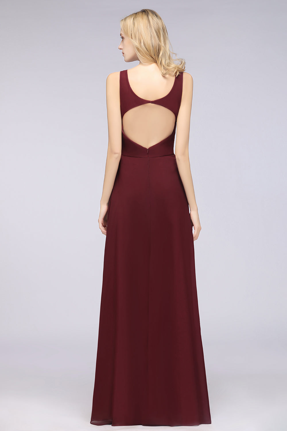 Chic Chiffon V-Neck Straps Ruffle Affordable Bridesmaid Dresses with Open Back-27dress