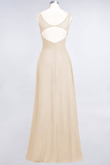 Chic Chiffon V-Neck Straps Ruffle Affordable Bridesmaid Dresses with Open Back-27dress