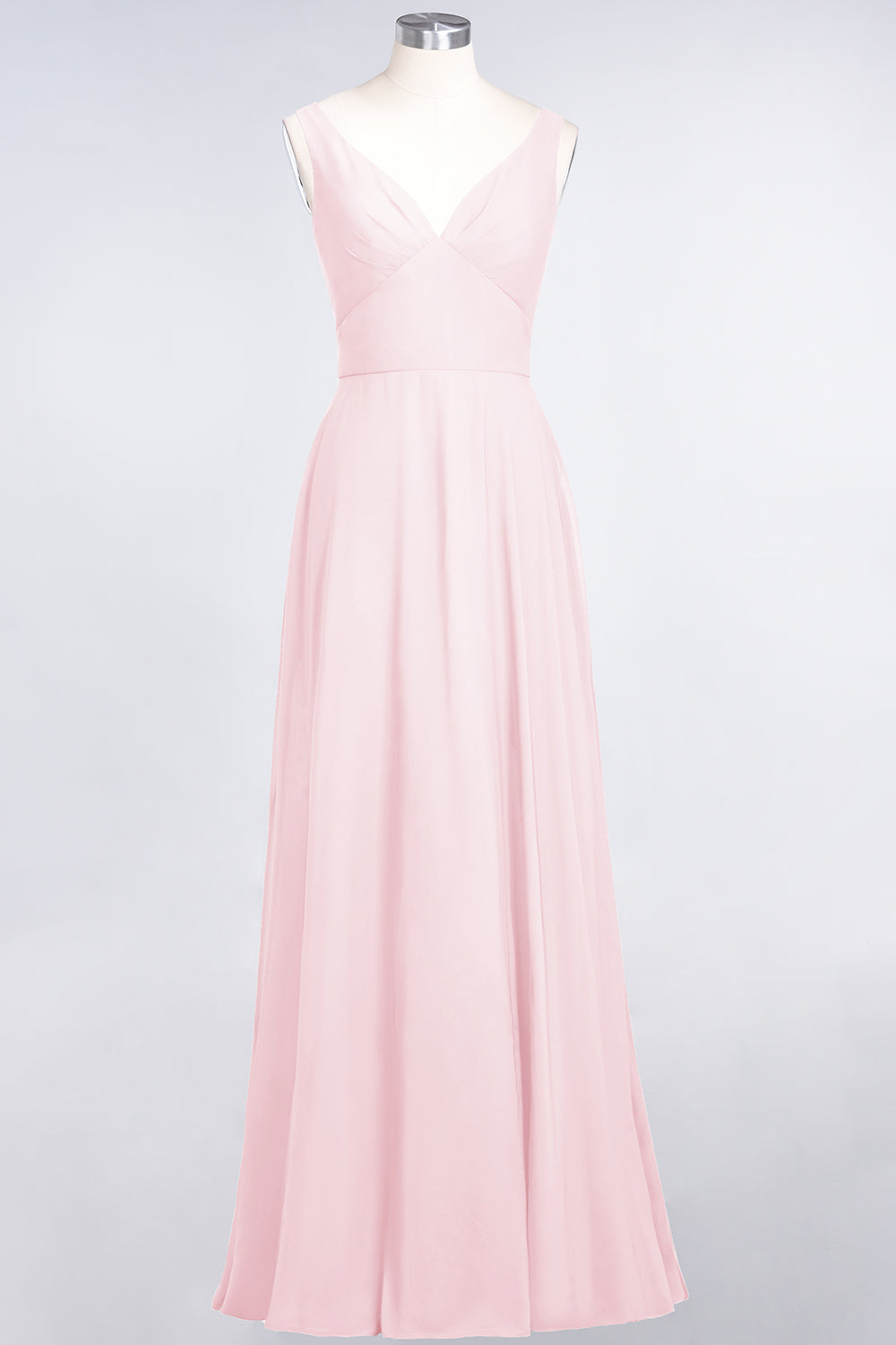Chic Chiffon V-Neck Straps Ruffle Affordable Bridesmaid Dresses with Open Back-27dress