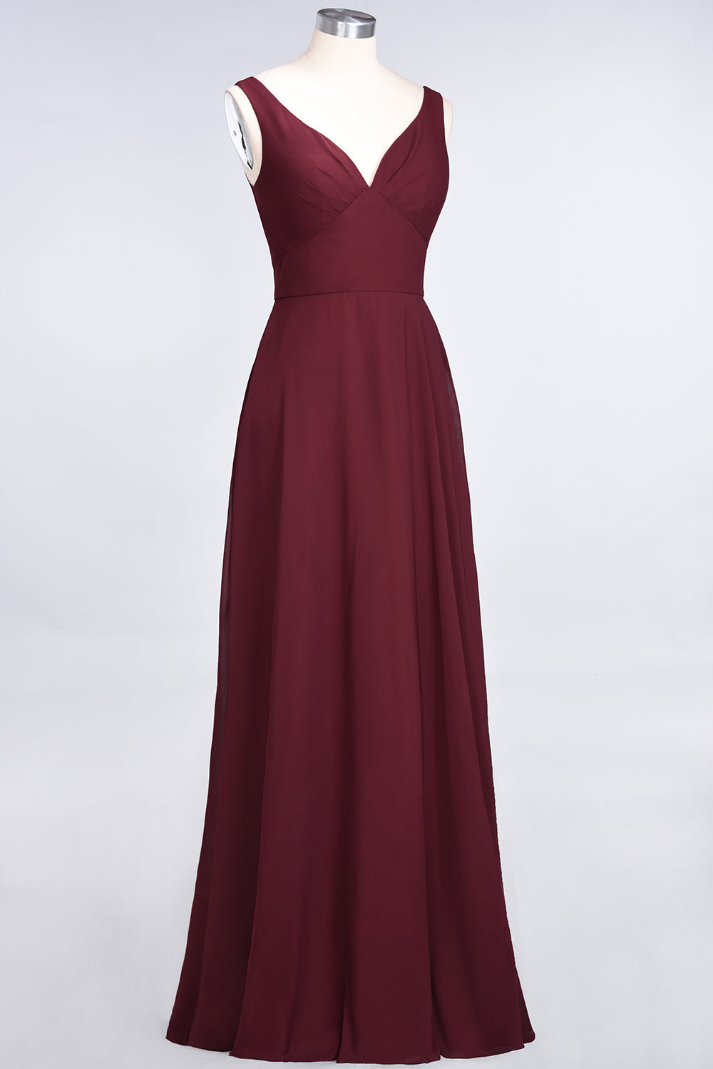 Chic Chiffon V-Neck Straps Ruffle Affordable Bridesmaid Dresses with Open Back-27dress