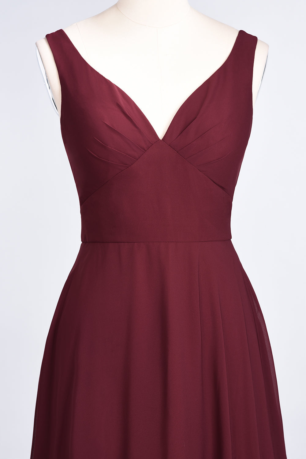 Chic Chiffon V-Neck Straps Ruffle Affordable Bridesmaid Dresses with Open Back-27dress