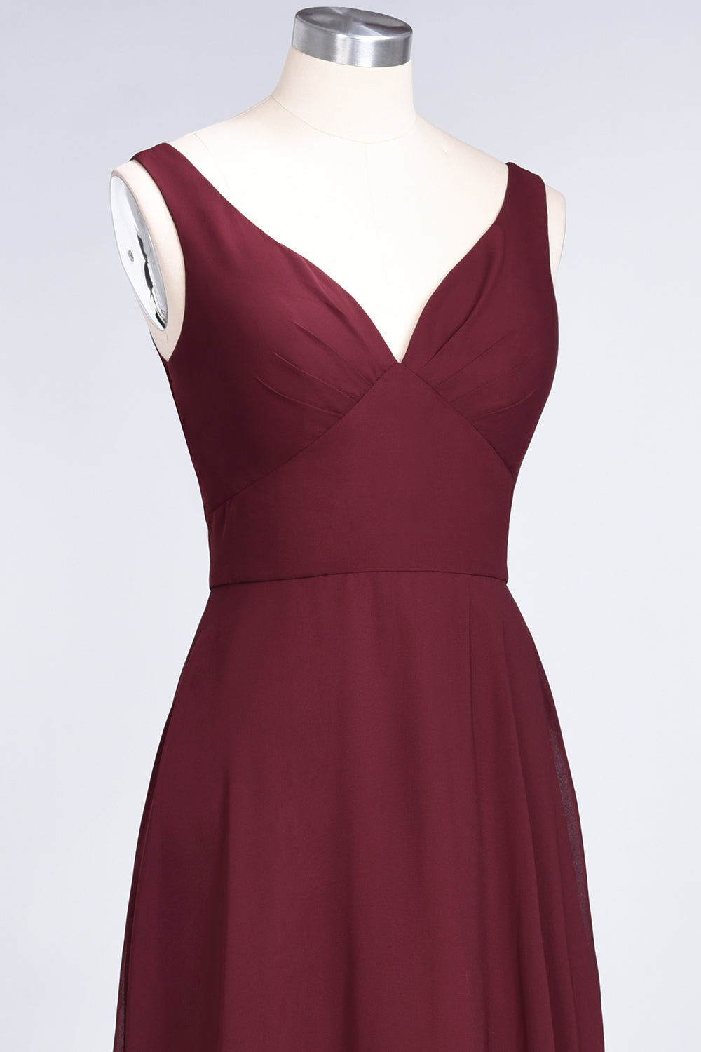 Chic Chiffon V-Neck Straps Ruffle Affordable Bridesmaid Dresses with Open Back-27dress