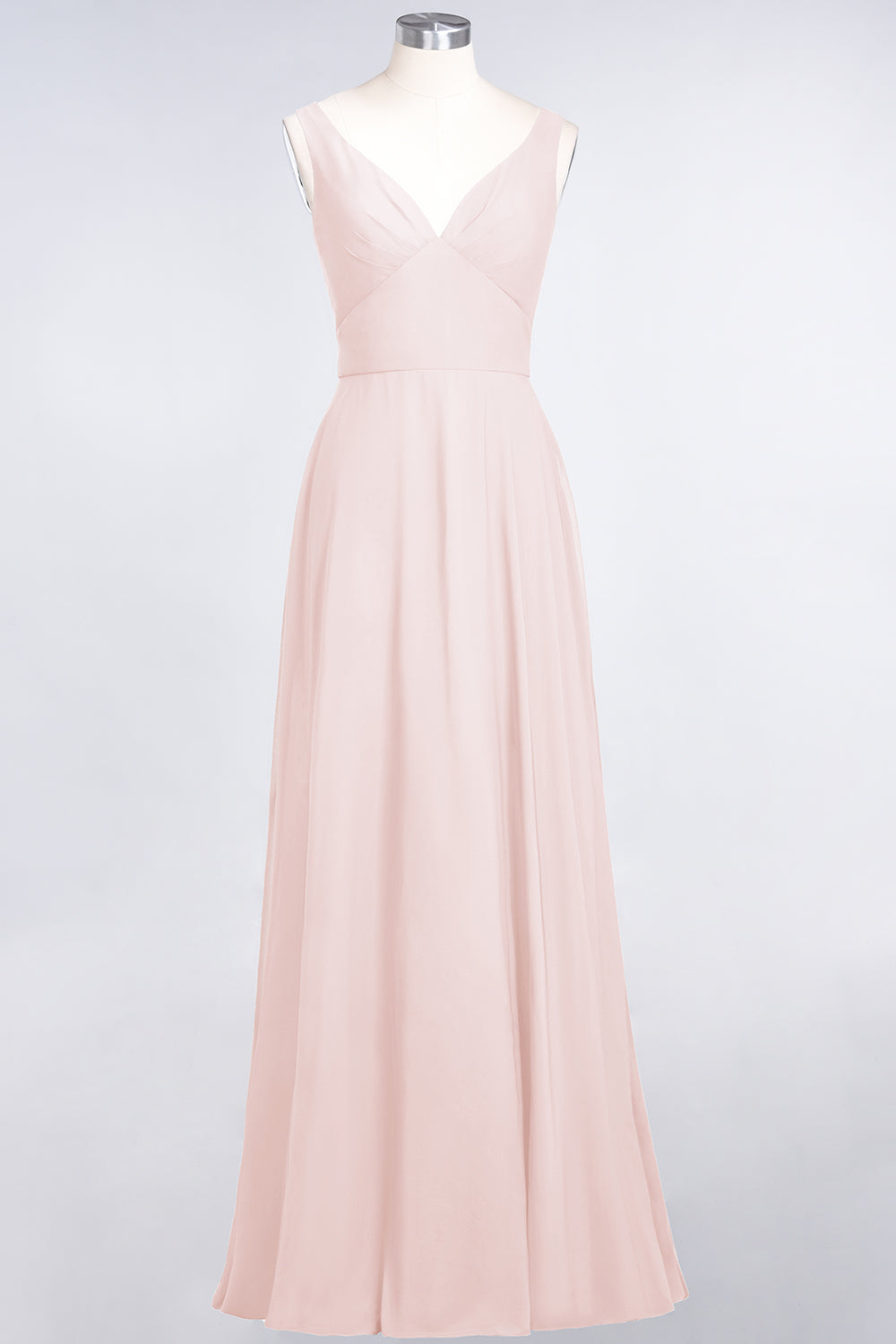Chic Chiffon V-Neck Straps Ruffle Affordable Bridesmaid Dresses with Open Back-27dress