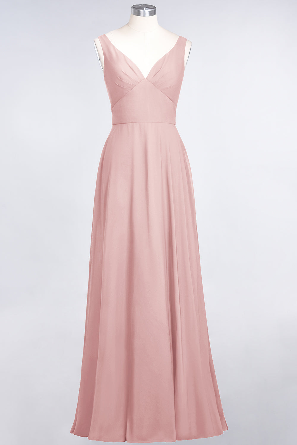 Chic Chiffon V-Neck Straps Ruffle Affordable Bridesmaid Dresses with Open Back-27dress