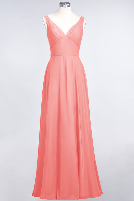 Chic Chiffon V-Neck Straps Ruffle Affordable Bridesmaid Dresses with Open Back-27dress