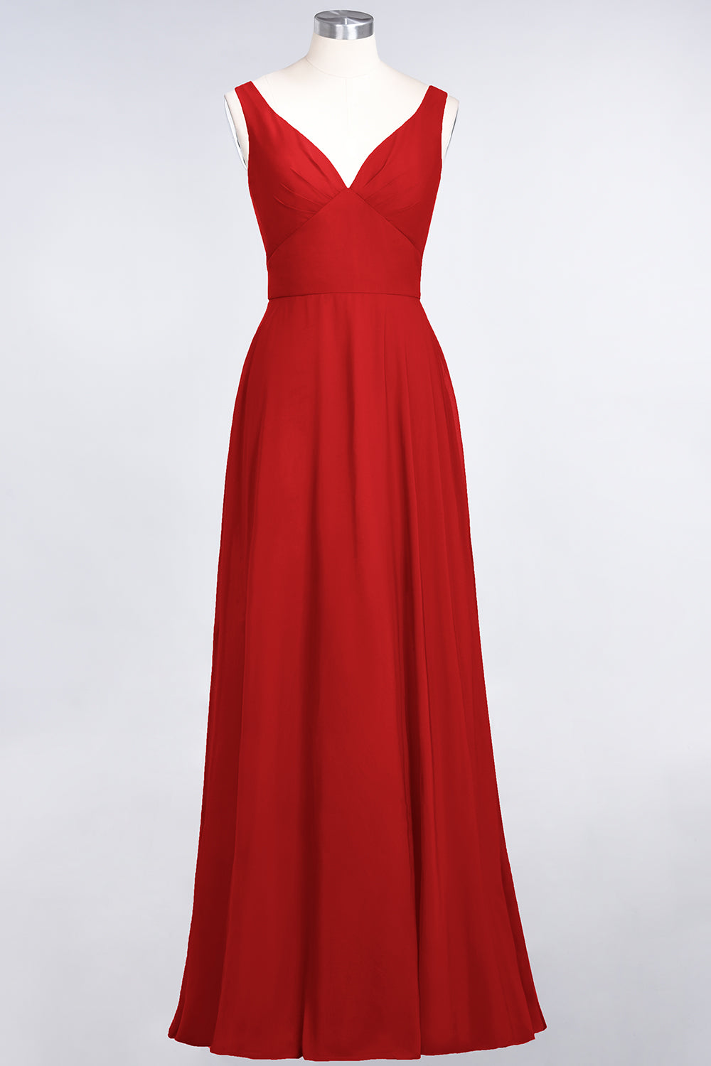 Chic Chiffon V-Neck Straps Ruffle Affordable Bridesmaid Dresses with Open Back-27dress