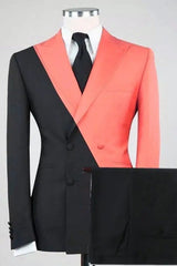 Chic Peaked Lapel Double Breasted Coral Prom Suits