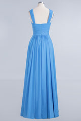 Chic Crisscross Ocean Blue Junior Bridesmaid Dresses Affordable Chiffon Ruffle Maid of Honor Dresses-27dress