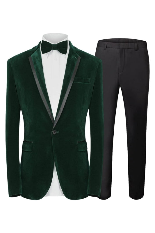 Chic Deep Notched Lapel Two Pieces Velvet Green Prom Suits