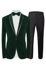 Chic Deep Notched Lapel Two Pieces Velvet Green Prom Suits