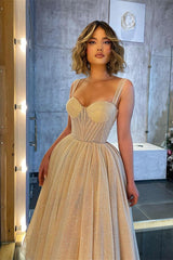 Chic Glittering Straps Sweetheart Sleeveless A Line Prom Dress With Sequins