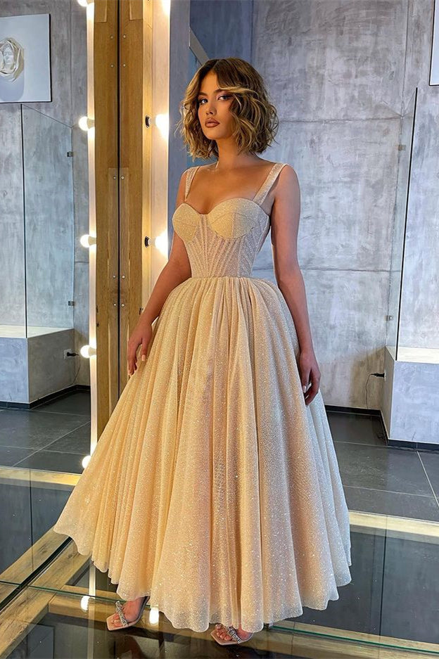 Chic Glittering Straps Sweetheart Sleeveless A Line Prom Dress With Sequins