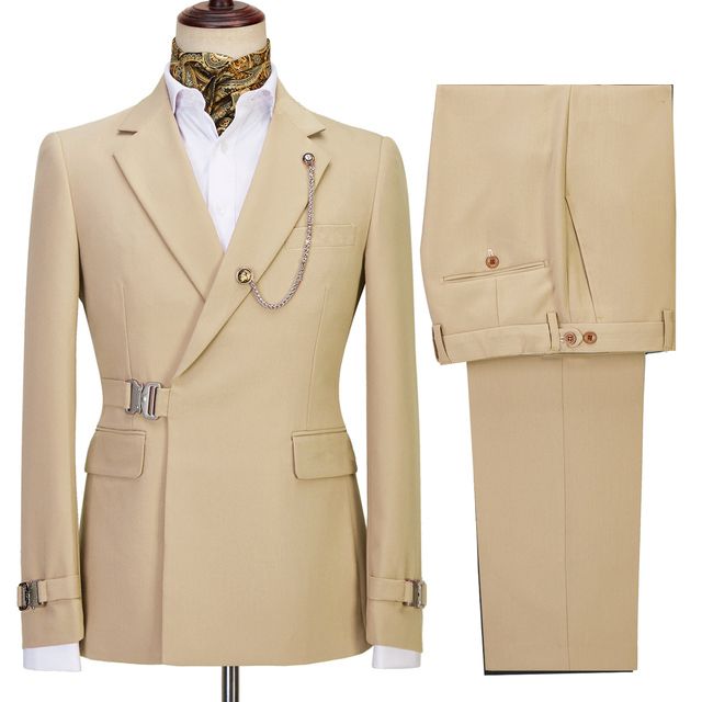 Chic Notched Lapel Two Pieces Slim Fit Gold Brown Prom Suits