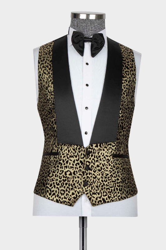 Chic Jacquard Peaked Lapel Three Pieces Gold Prom Suits