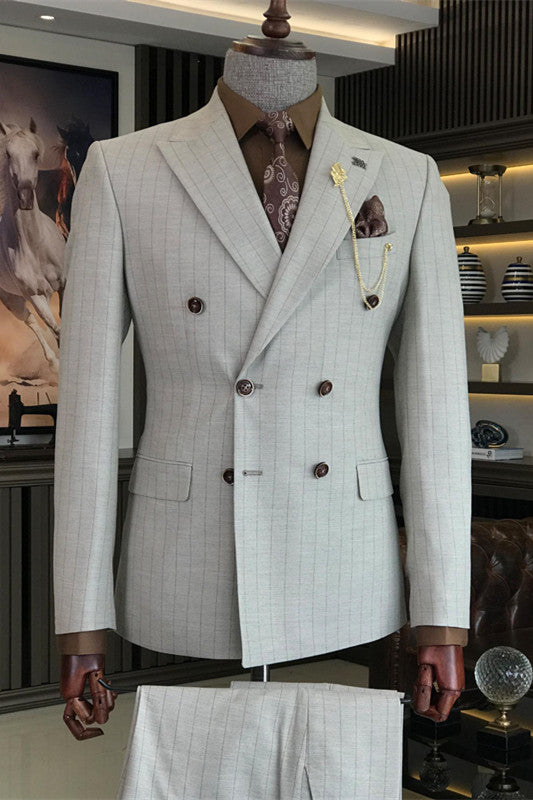 Chic Gray Peaked Lapel Double Breasted Business Men Suits