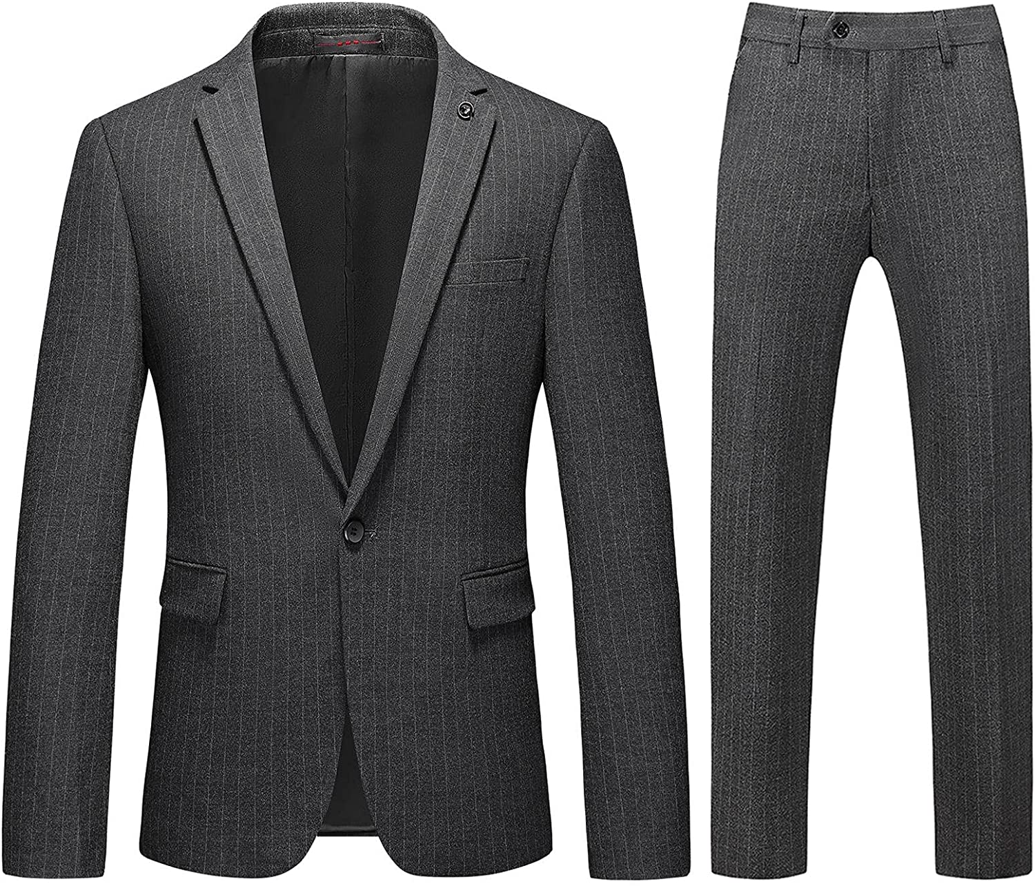 Chic Peaked Lapel Striped Gray Business Suits For Men