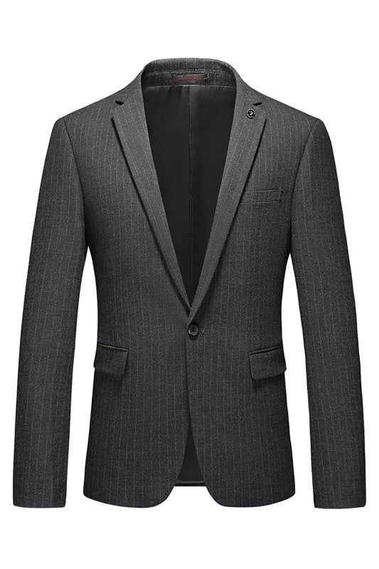 Chic Peaked Lapel Striped Gray Business Suits For Men