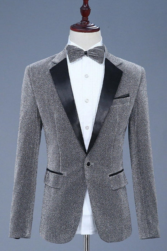 Chic Gray Sequins Notched Lapel Men Suits For Prom
