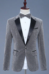 Chic Gray Sequins Notched Lapel Men Suits For Prom