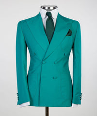 Chic Close Fitting Two Pieces Double Breasted Peaked Lapel Green Prom Suits