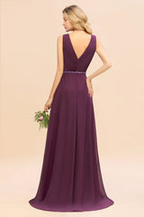 Chic Hi-Lo V Neck Ruffle Bridesmaid Dress with Beading Sash-27dress