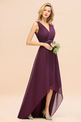 Chic Hi-Lo V Neck Ruffle Bridesmaid Dress with Beading Sash-27dress