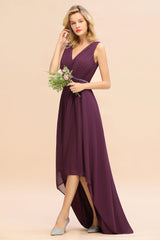 Chic Hi-Lo V Neck Ruffle Bridesmaid Dress with Beading Sash-27dress