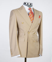 Chic khaki Double Breasted Peaked Lapel Men Suits For Business