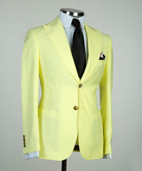 Chic Light Peaked Lapel Three Pieces Men Yellow Business Suits