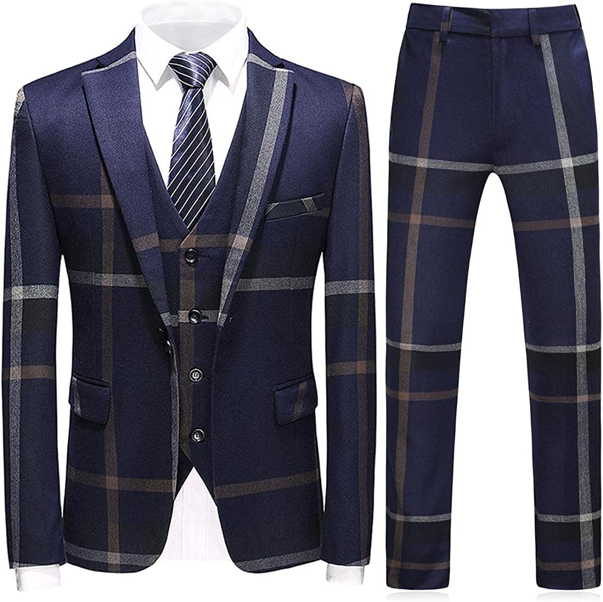 Chic Notched Lapel Three Pieces Men Navy Blue Prom Suits