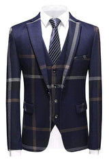 Chic Notched Lapel Three Pieces Men Navy Blue Prom Suits