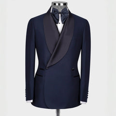 Chic Shawl Lapel Double Breasted Navy Blue Wedding Suits