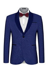 Chic Navy Blue Shawl Lapel Two Pieces Jacquard Men Suits For Wedding