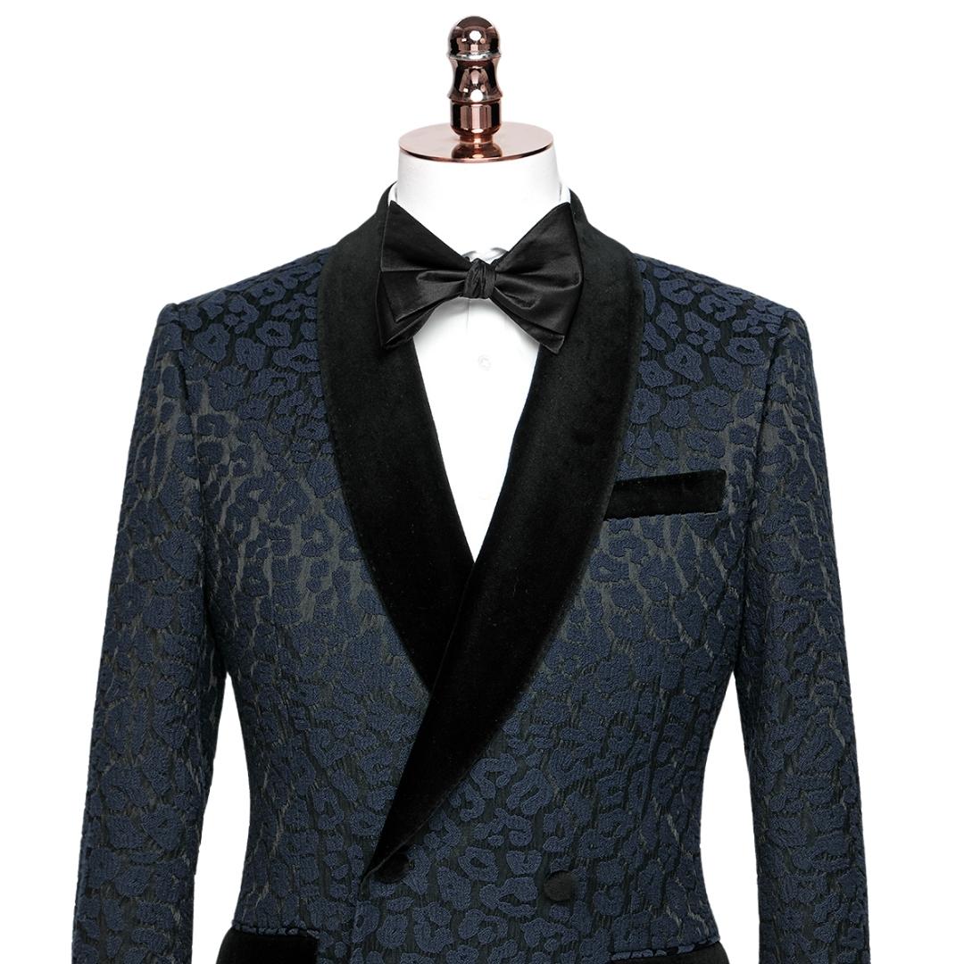 Chic Shawl Lapel Two Pieces Jacquard Navy Blue Wedding Suits