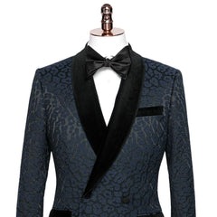Chic Shawl Lapel Two Pieces Jacquard Navy Blue Wedding Suits
