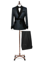 Chic Shawl Lapel Two Pieces Jacquard Navy Blue Wedding Suits