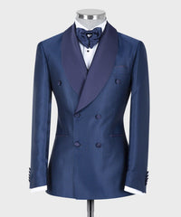 Chic Two Pieces Double Breasted Shawl Lapel Navy Wedding Suits