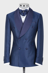 Chic Two Pieces Double Breasted Shawl Lapel Navy Wedding Suits