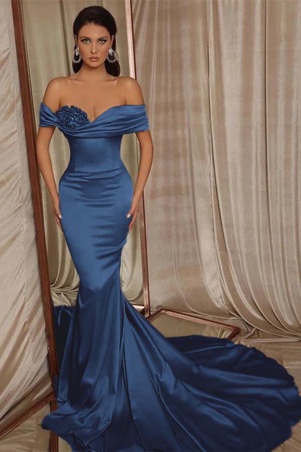 Chic Off the Shoulder Mermaid Elegant Prom Dress With Beading