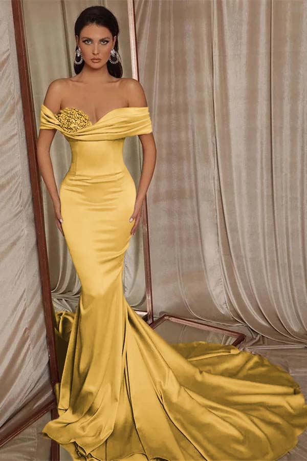 Chic Off the Shoulder Mermaid Elegant Prom Dress With Beading