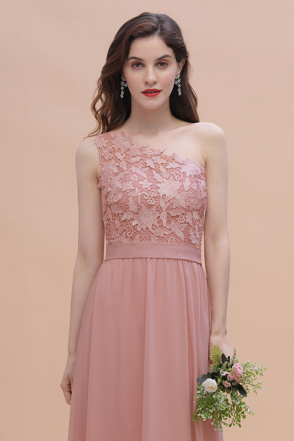 Load image into Gallery viewer, Chic One Shoulder Chiffon Lace Vintage Mauve Bridesmaid Dress On Sale-27dress
