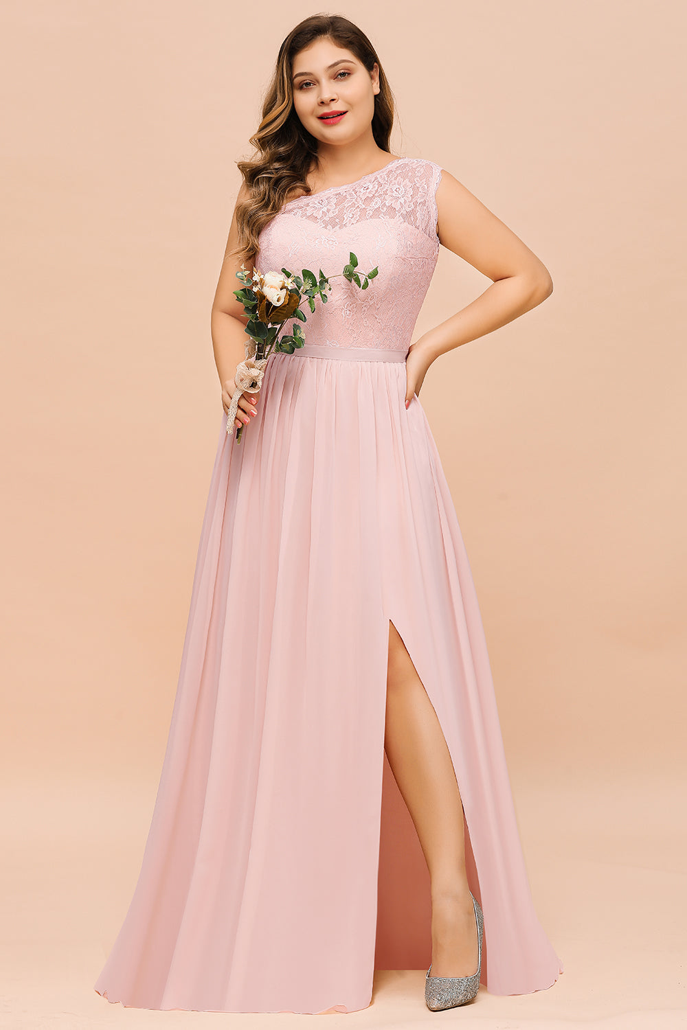 Chic One-Shoulder Pink Lace Bridesmaid Dresses with Slit 27dress Chic One-Shoulder Pink Lace Bridesmaid Dresses with Slit 27dress